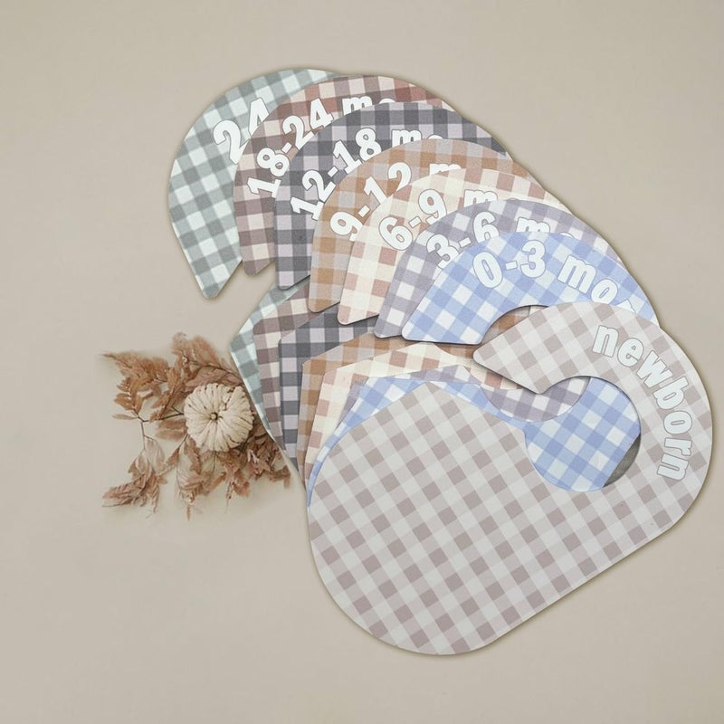 eoscasely Baby Closet Divider, Baby Wardrobe Organizer, Double-Sided Pastel Gingham Design, Nursery Decor Clothes Hanger Dividers for Sorting 8 Sizes from Newborn to 12+ Months - Image 4